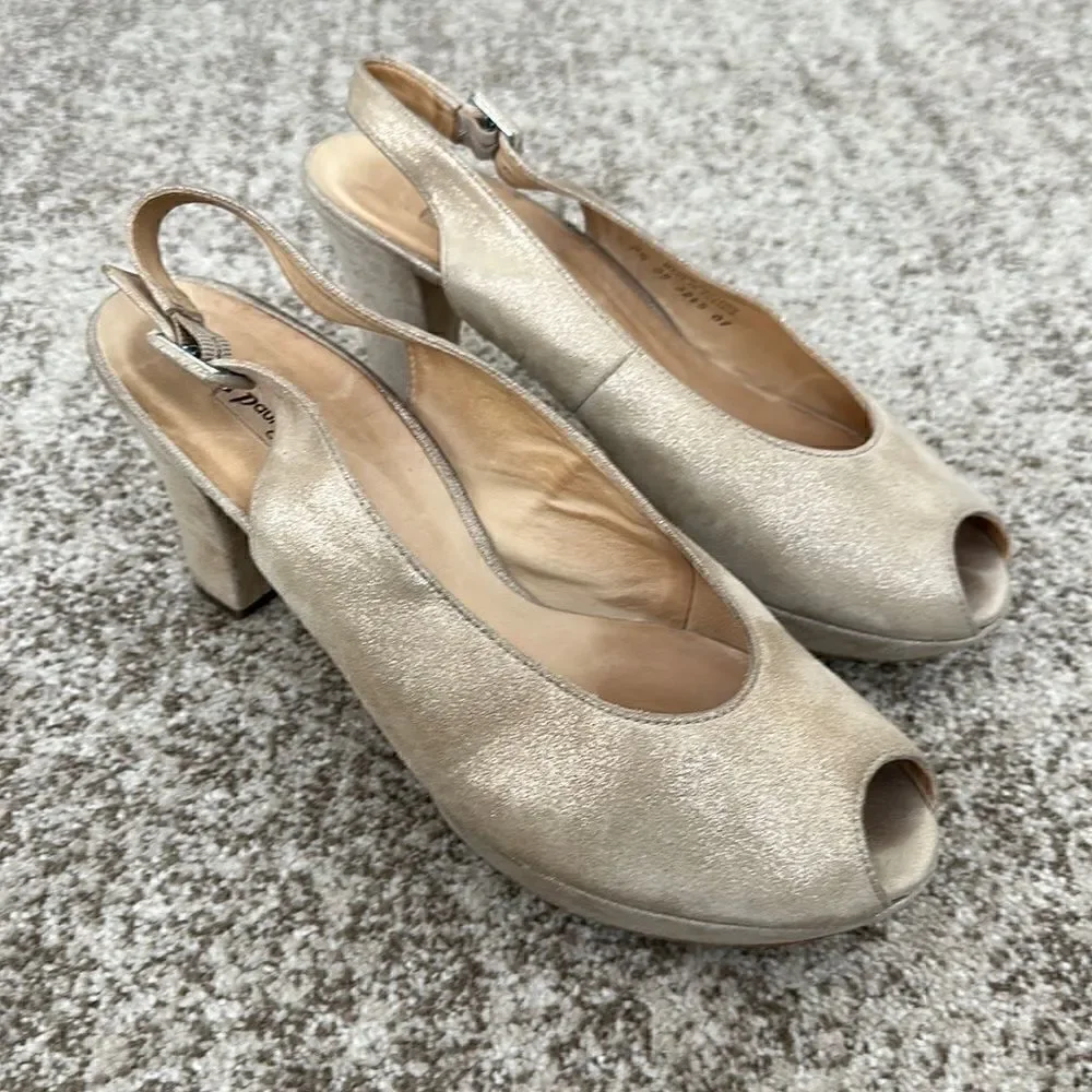 Paul Green Tan Leather Slingback Platform Heels 10
